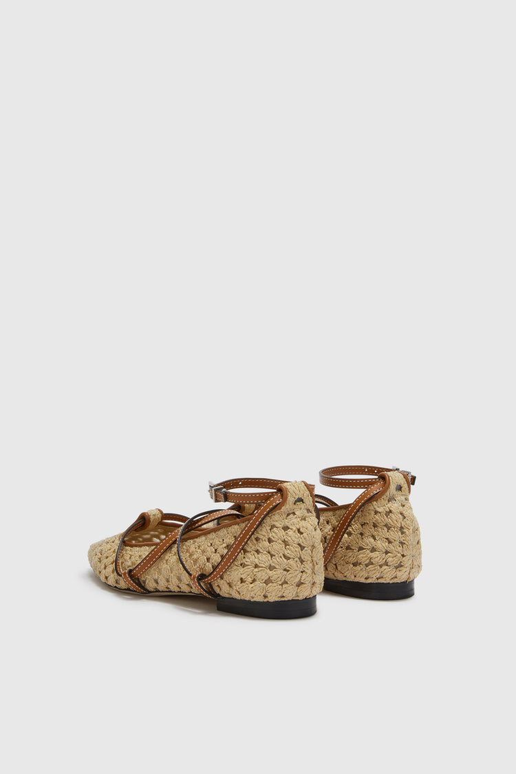 Rafia ballerina with crossed straps