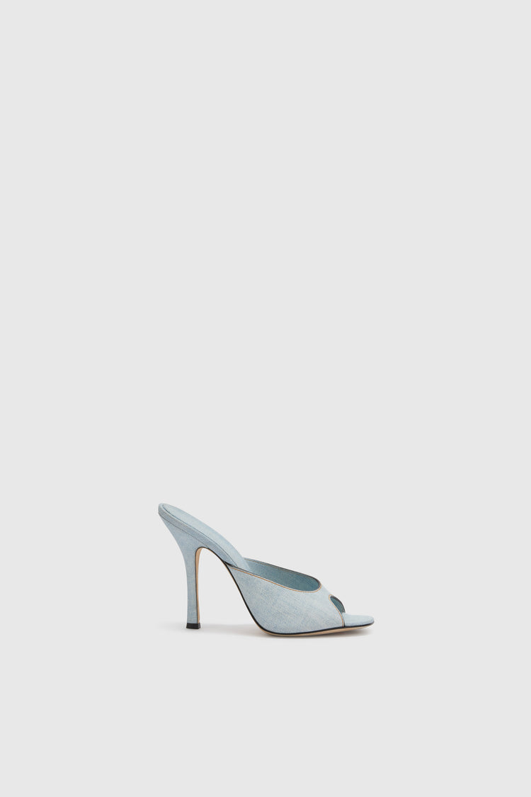 Jeans-effect silk satin mule