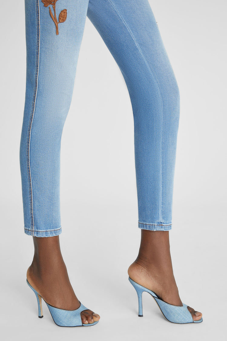 Jeans-effect silk satin mule