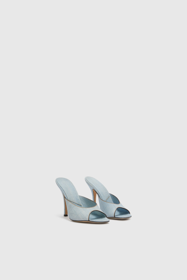 Jeans-effect silk satin mule