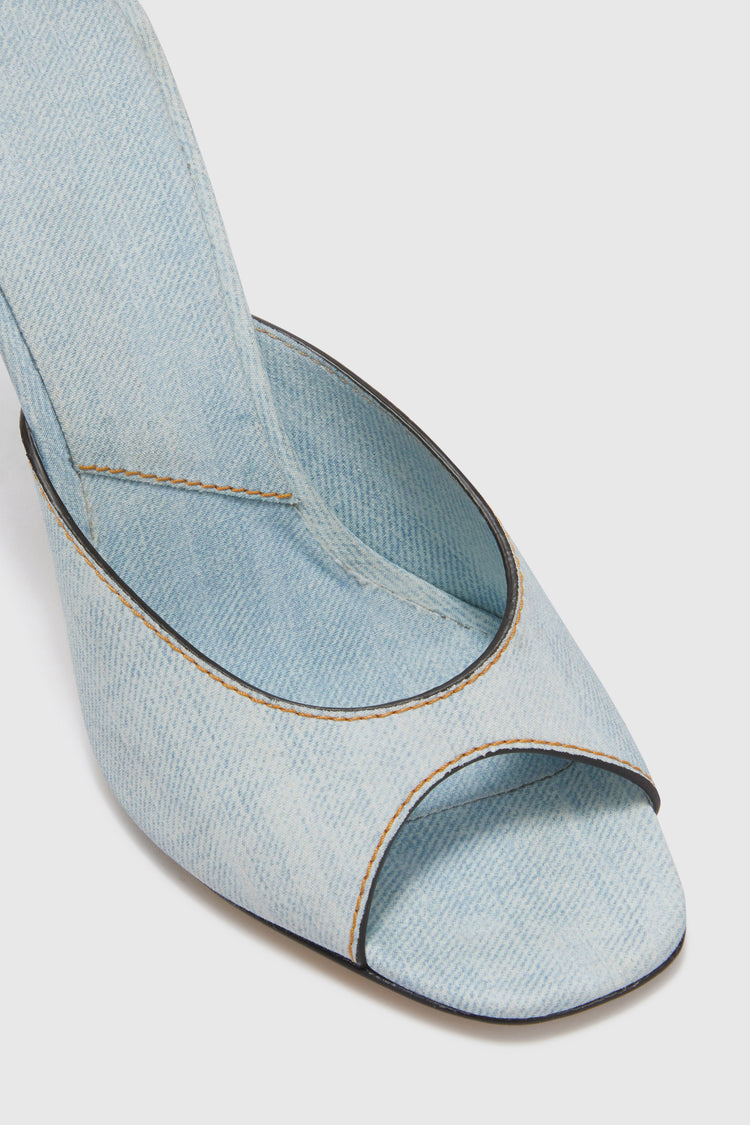 Jeans-effect silk satin mule