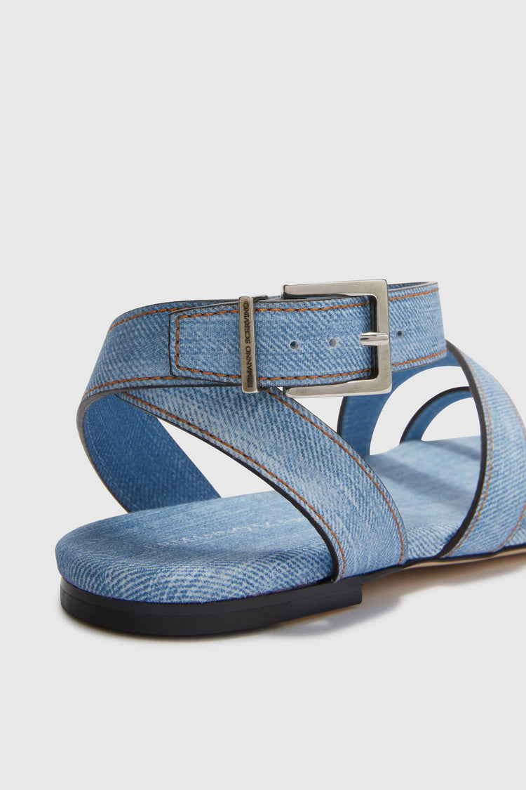 Jeans print flat sandal with straps