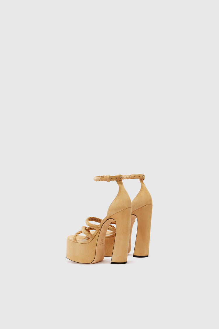 Platform in beige nuvolato suede with hand-woven straps