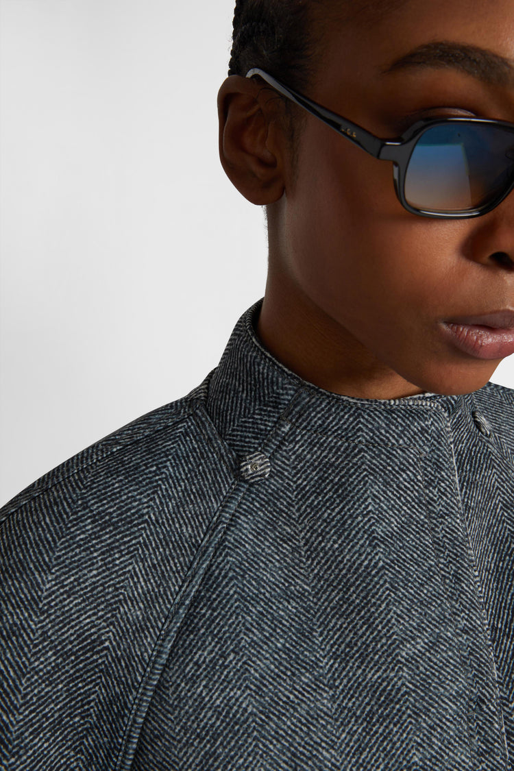 Over parka with zip and shearling collar