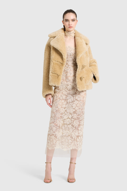 Oversize shearling jacket with hook closure