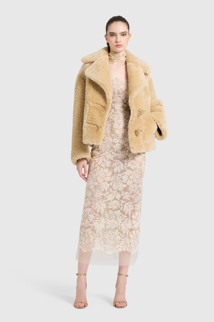 Veste shearling oversize avec fermeture par crochets