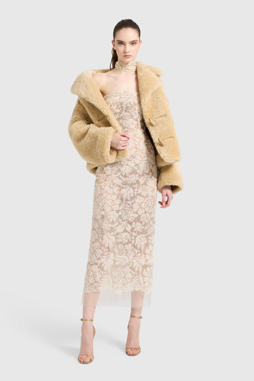 Veste shearling oversize avec fermeture par crochets