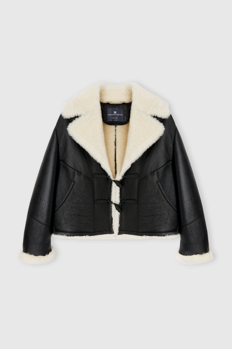 Oversize shearling jacket with contrast details
