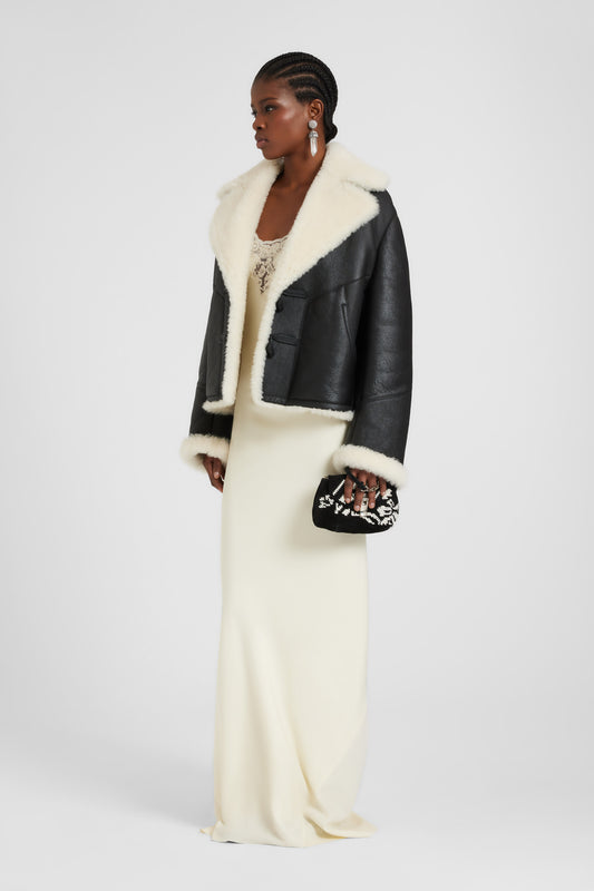 Oversize shearling jacket with contrast details
