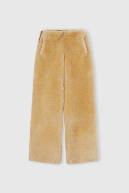 Blond sheepskin palazzo trousers
