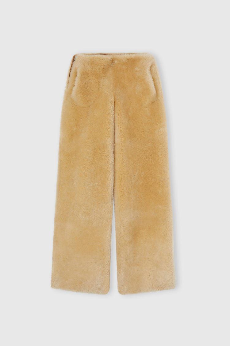 Blond sheepskin palazzo trousers