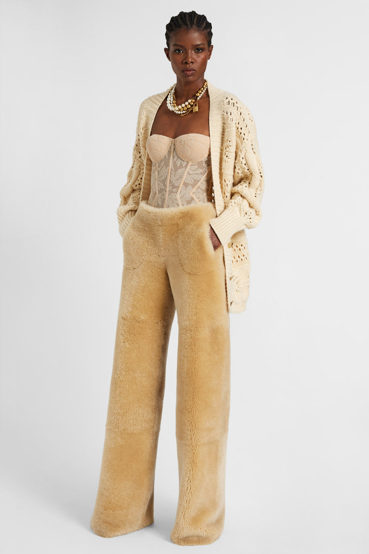 Blond sheepskin palazzo trousers