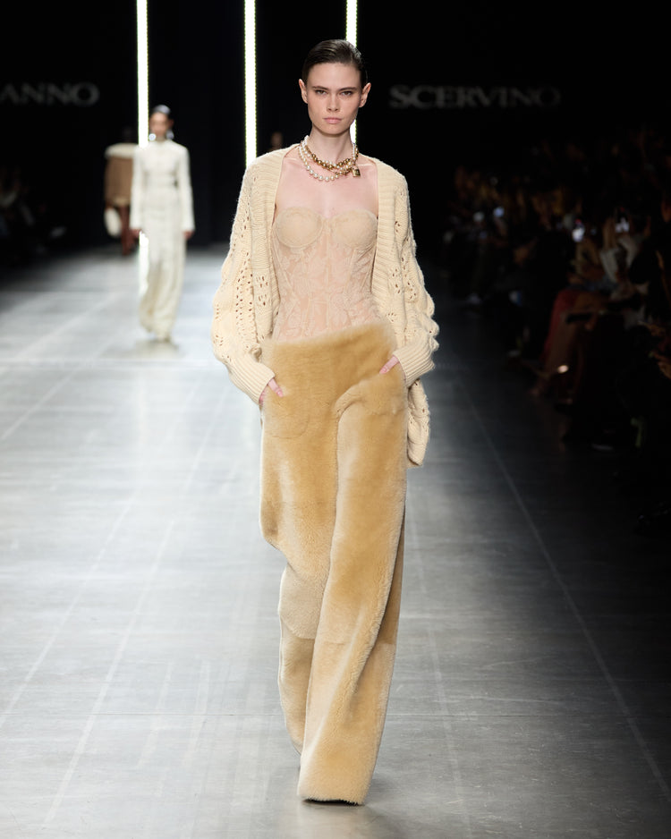 Blond sheepskin palazzo trousers