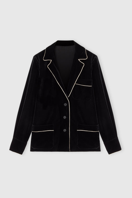Blusa in velluto con piping a contrasto