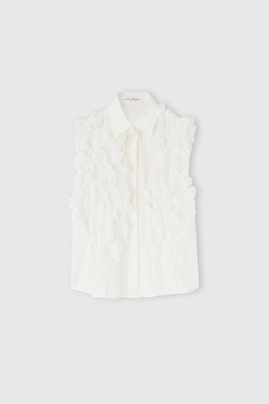 Silk sleeveless shirt with ruffles
