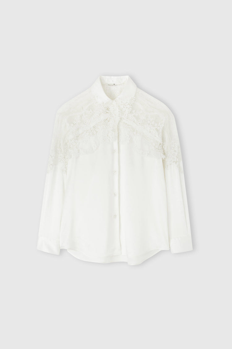 Stretch silk shirt with lace