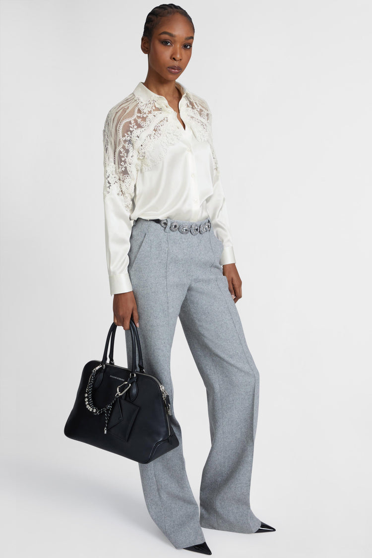Stretch silk shirt with lace