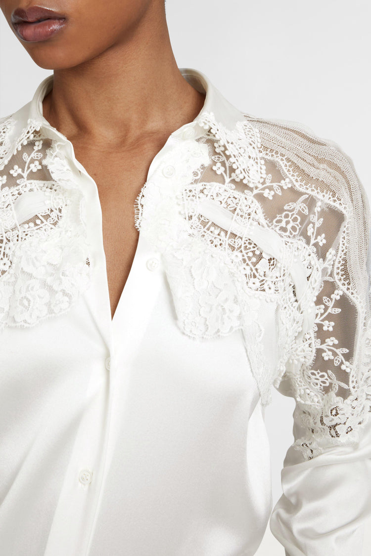 Stretch silk shirt with lace