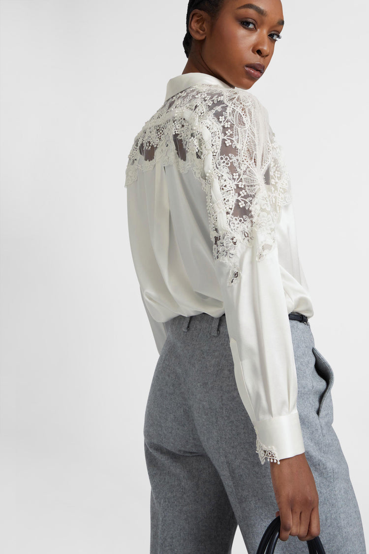 Stretch silk shirt with lace