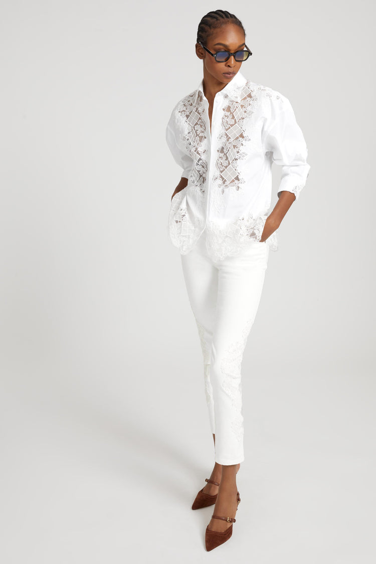 Camicia in cotone con dettaglio in pizzo