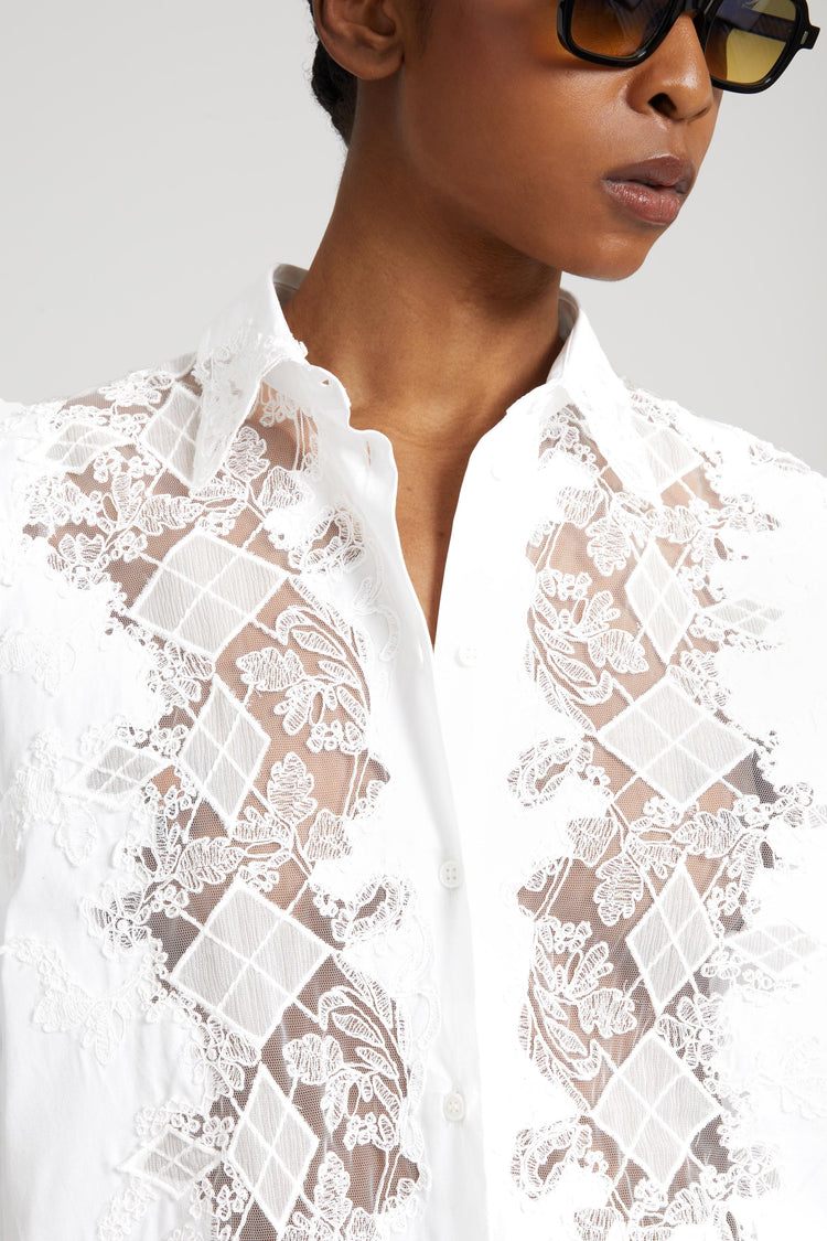 Camicia in cotone con dettaglio in pizzo