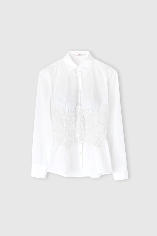 Cotton poplin shirt with rebrode lace bustier