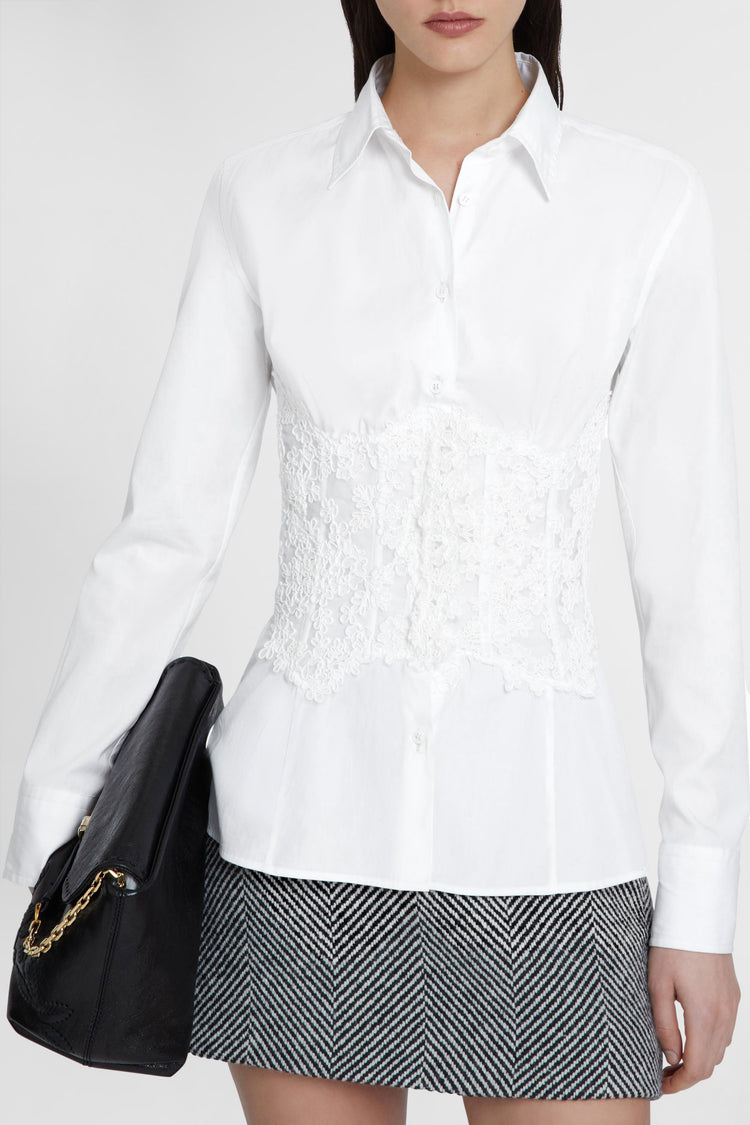 Cotton poplin shirt with rebrode lace bustier