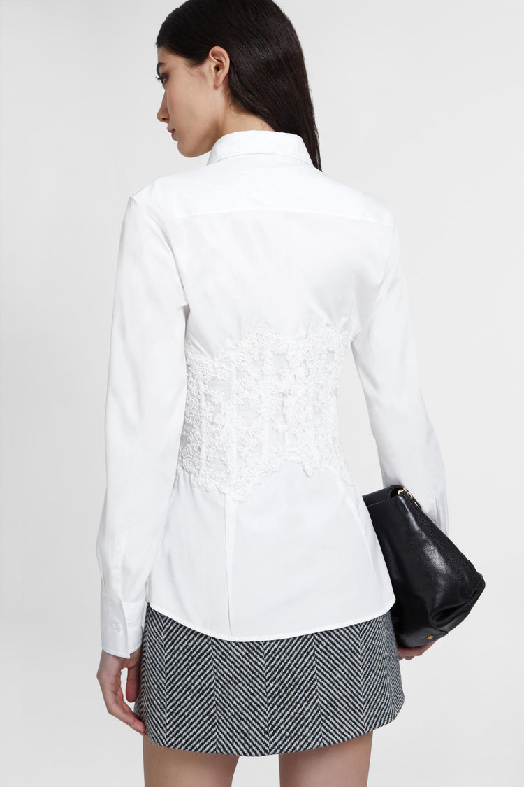 Cotton poplin shirt with rebrode lace bustier