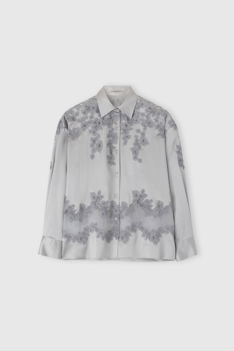 Silk shirt with rebrode lace