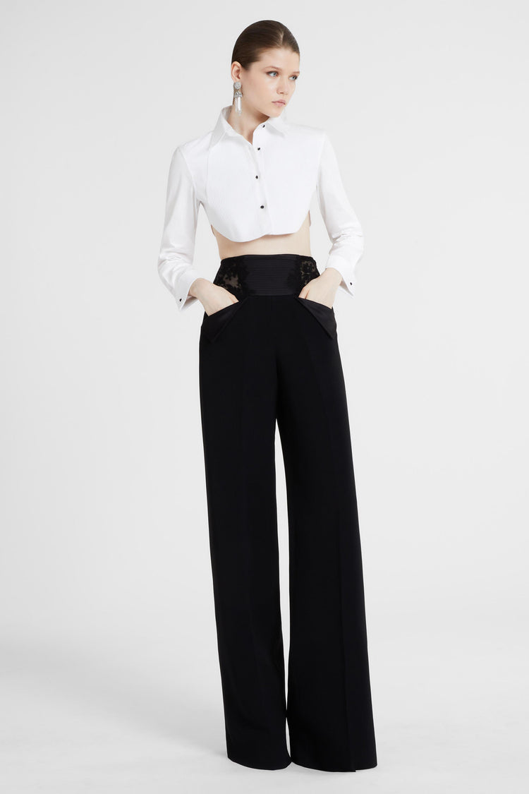 Camicia cropped plastron in cotone