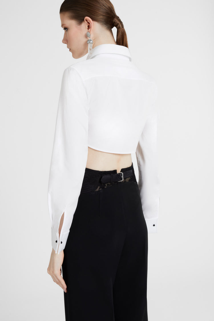 Camicia cropped plastron in cotone