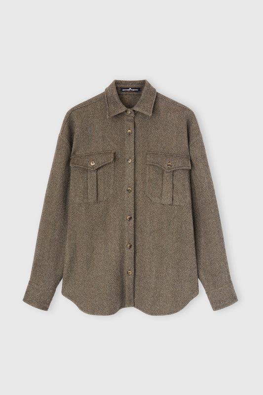 Camicia oversize in lana, seta e cashmere a spina di pesce