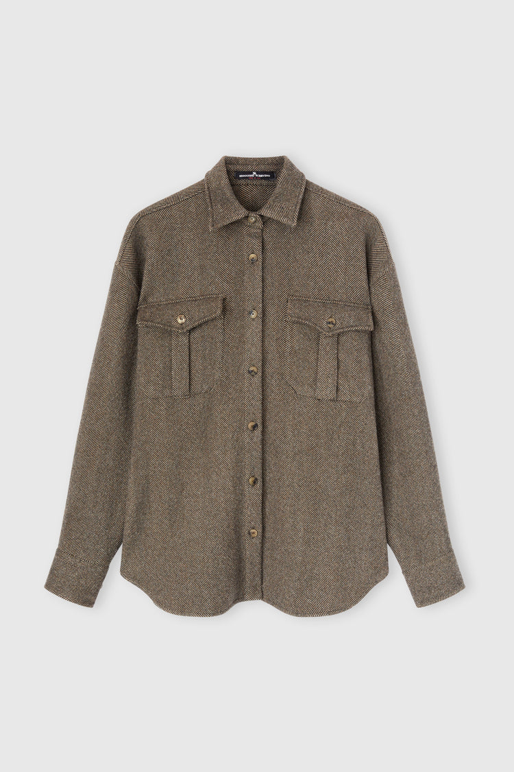 Camicia oversize in lana, seta e cashmere a spina di pesce