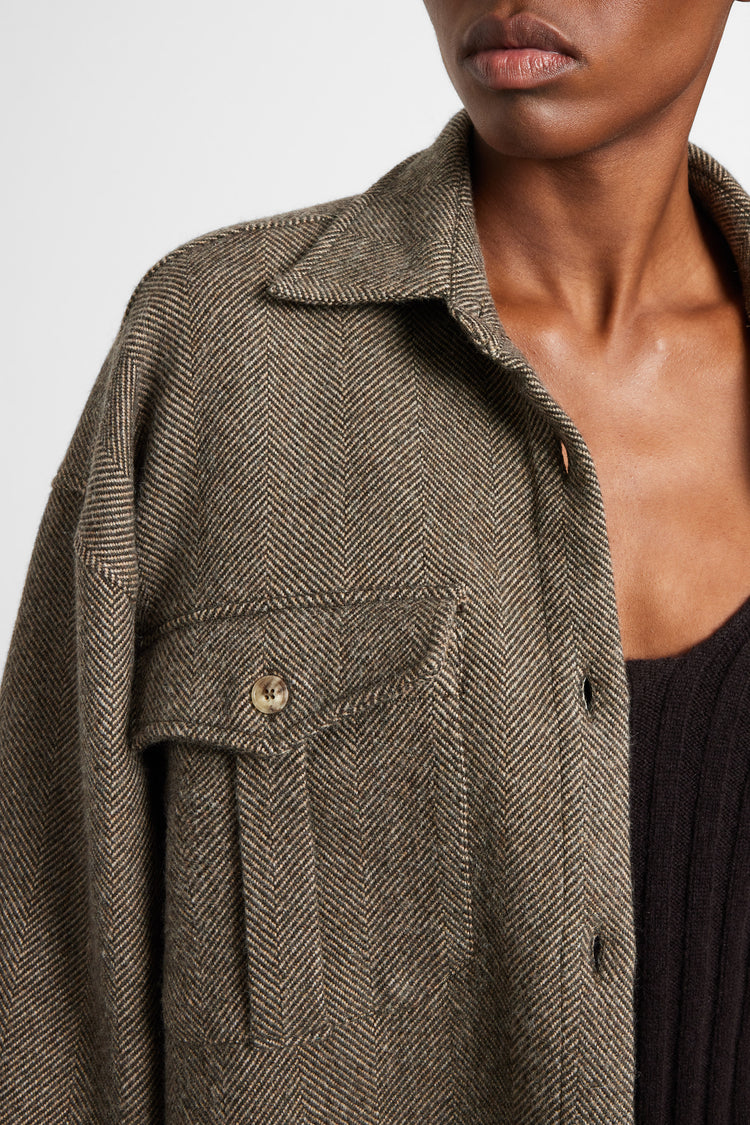 Camicia oversize in lana, seta e cashmere a spina di pesce