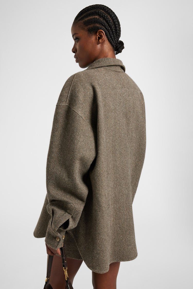 Camicia oversize in lana, seta e cashmere a spina di pesce