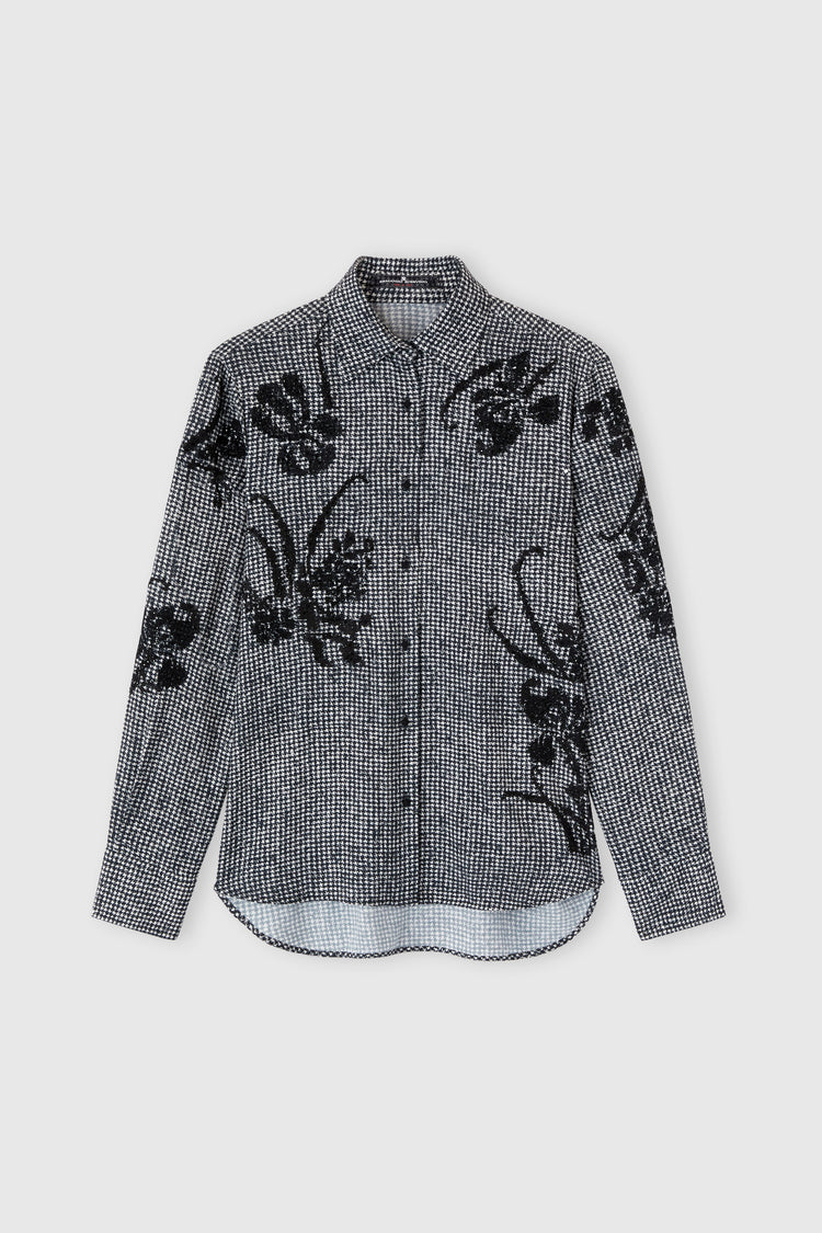 Camicia in viscosa pied de poule con inserti in pizzo