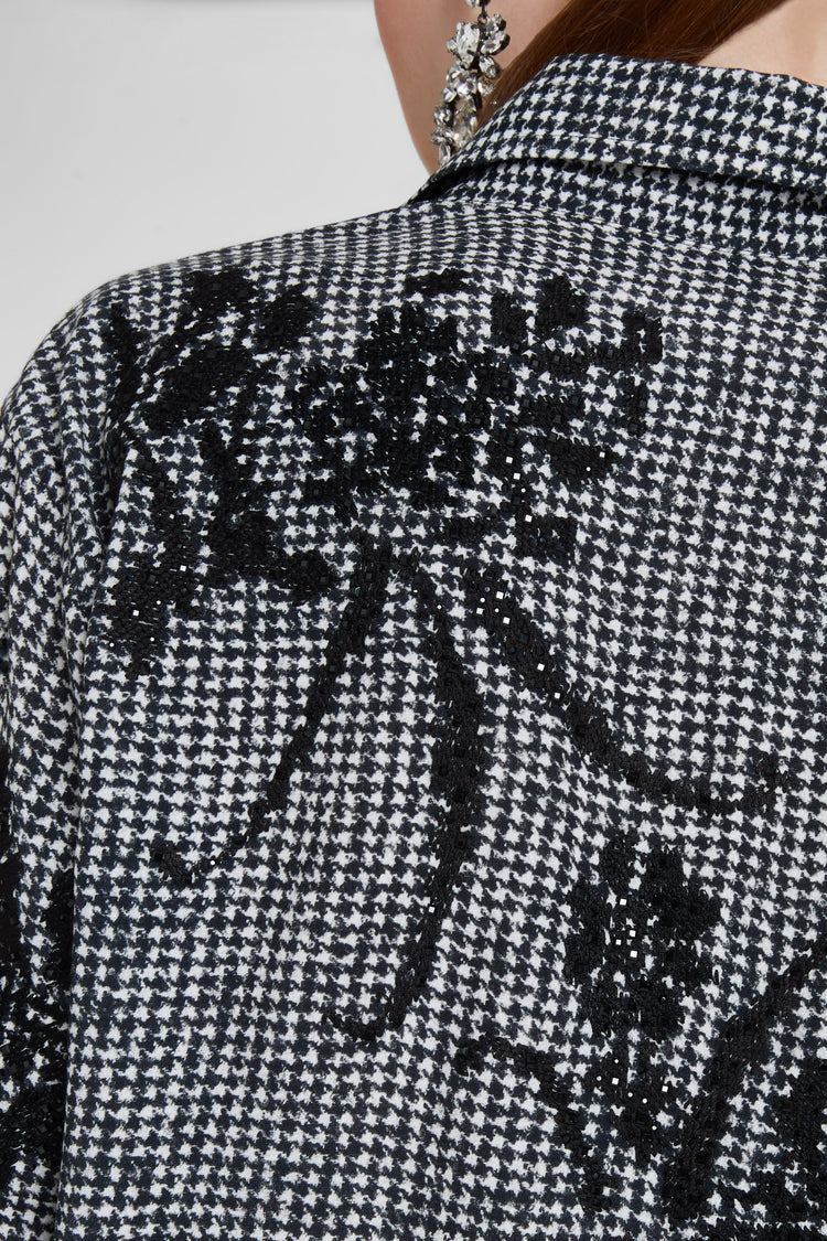 Camicia in viscosa pied de poule con inserti in pizzo