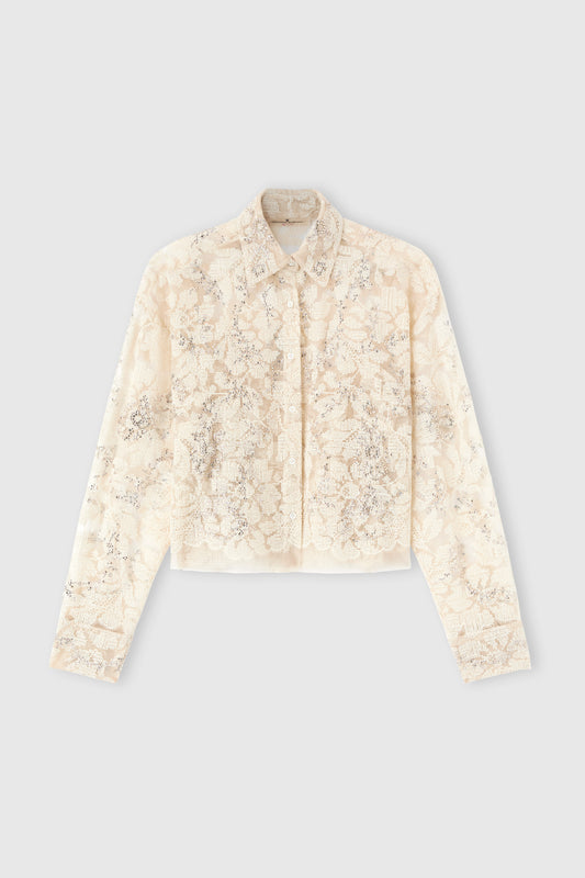 Boxy lace shirt with crystals