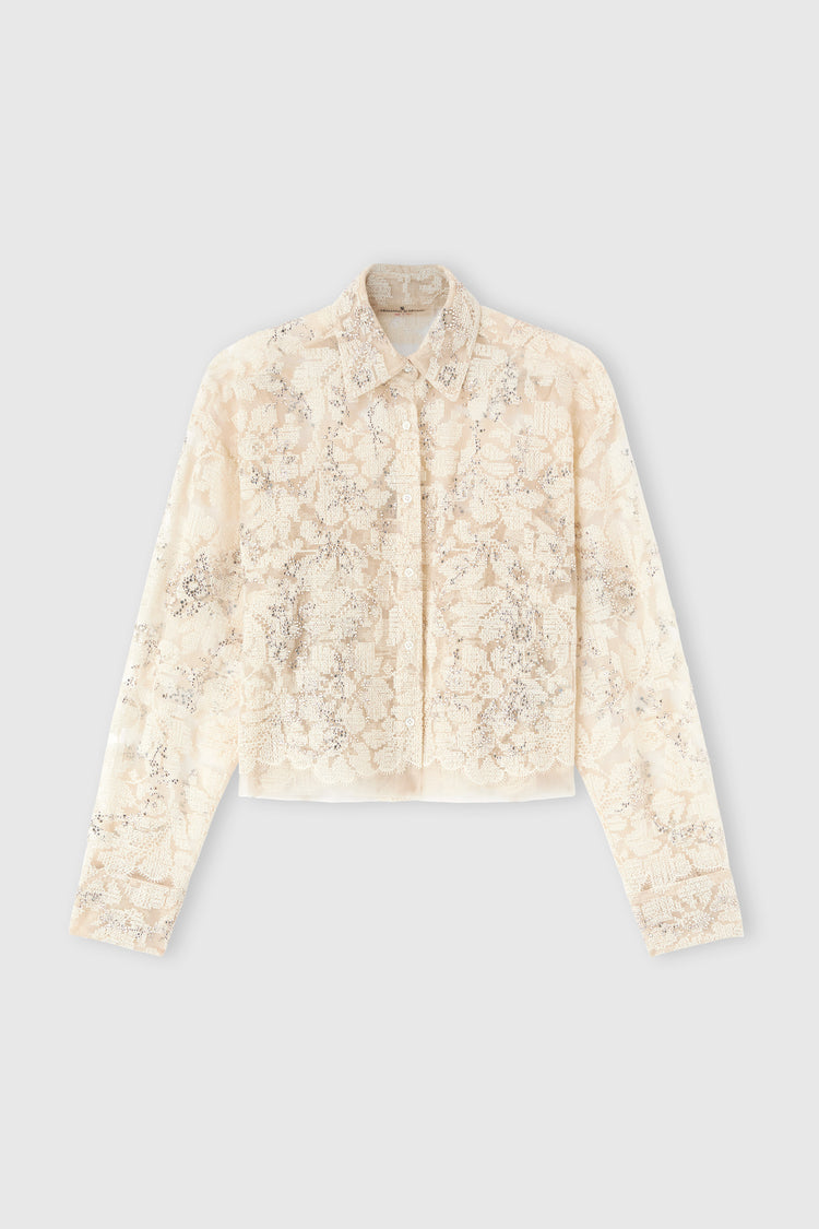 Camicia boxy in pizzo con cristalli