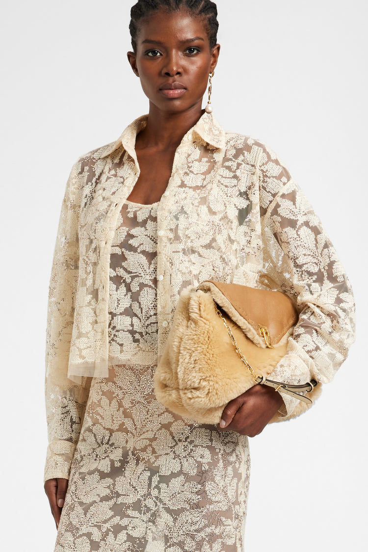 Camicia boxy in pizzo con cristalli
