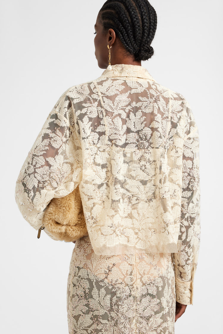 Camicia boxy in pizzo con cristalli