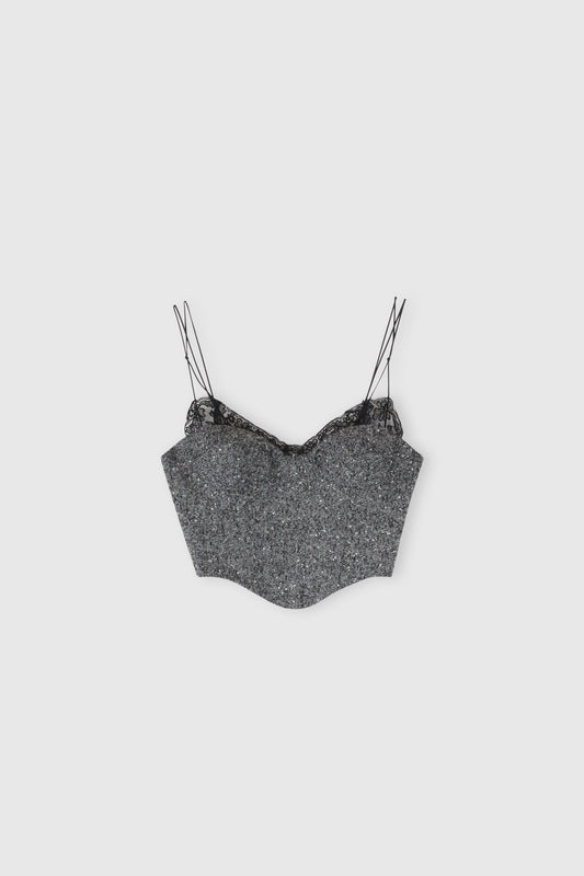Wool blend bustier top with herringbone print