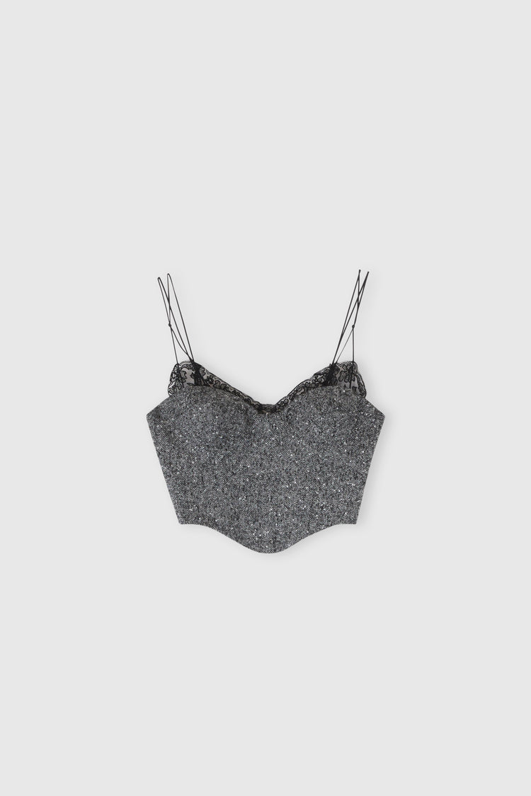 Wool blend bustier top with herringbone print