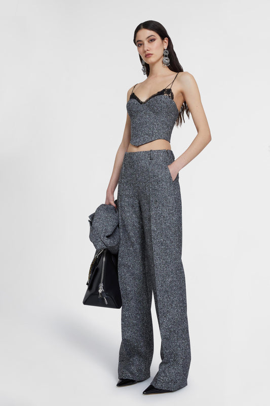 Wool blend bustier top with herringbone print