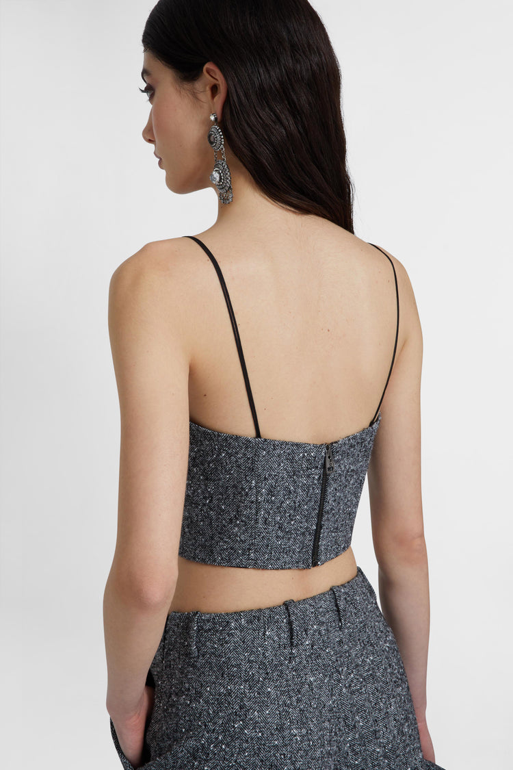 Wool blend bustier top with herringbone print