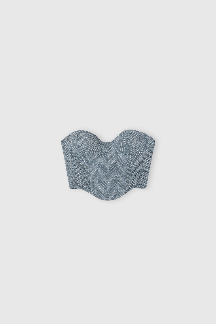 Strapless bustier top in viscose blend with herringbone print
