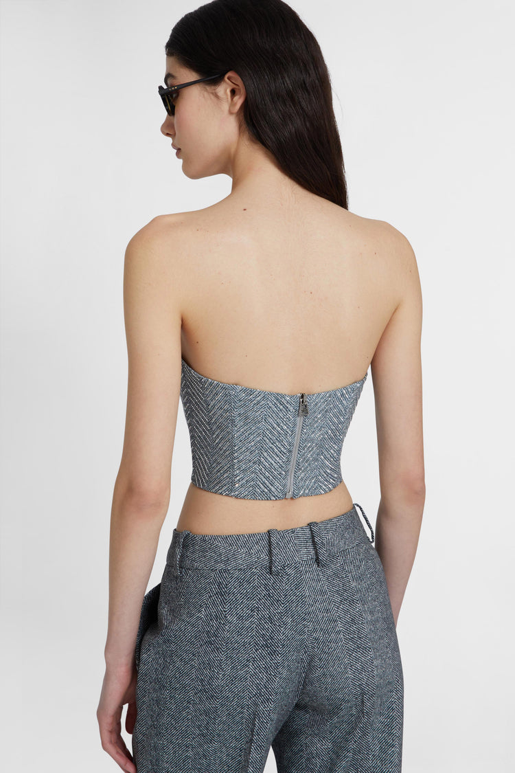 Strapless bustier top in viscose blend with herringbone print