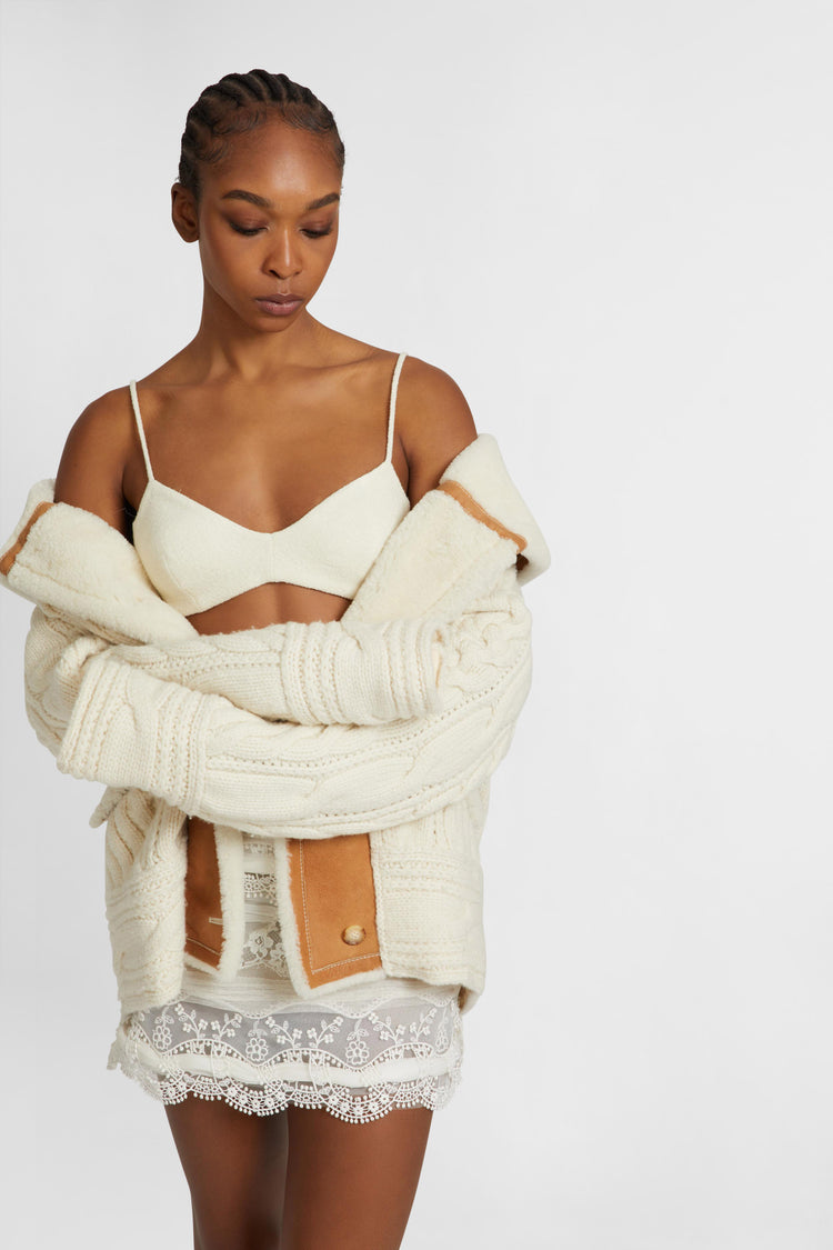 Structured bra in wool and silk blend with thin straps