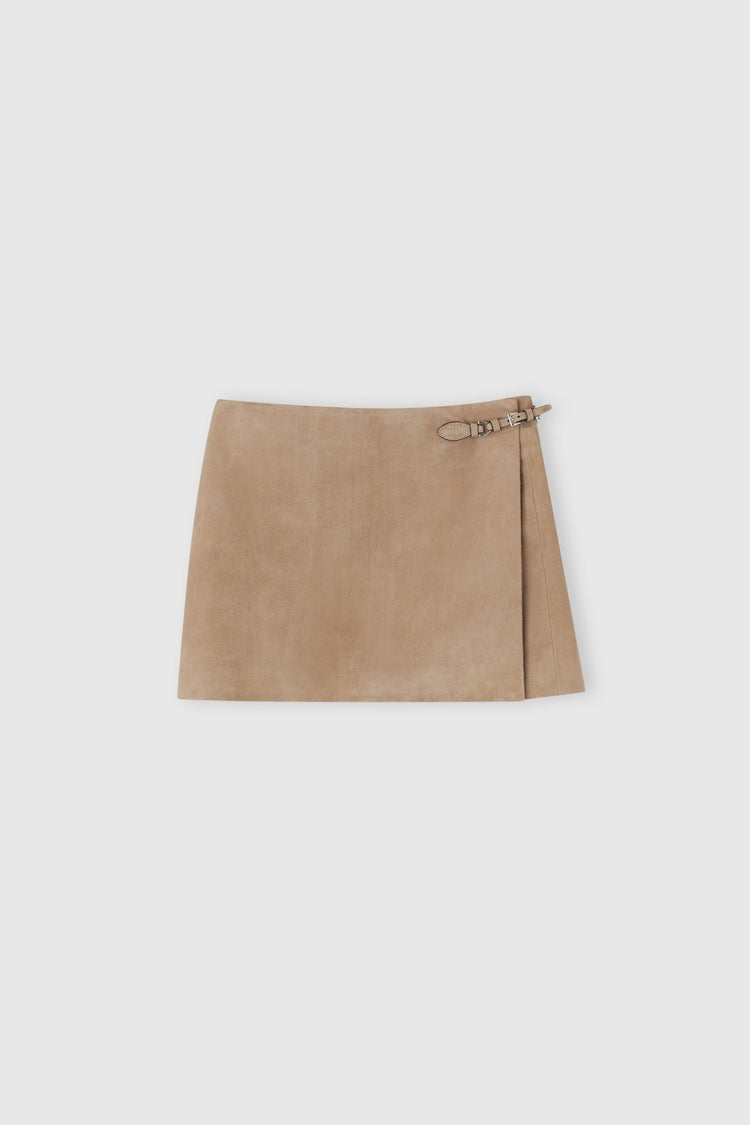 Suede wrap mini skirt