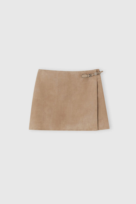Suede wrap mini skirt